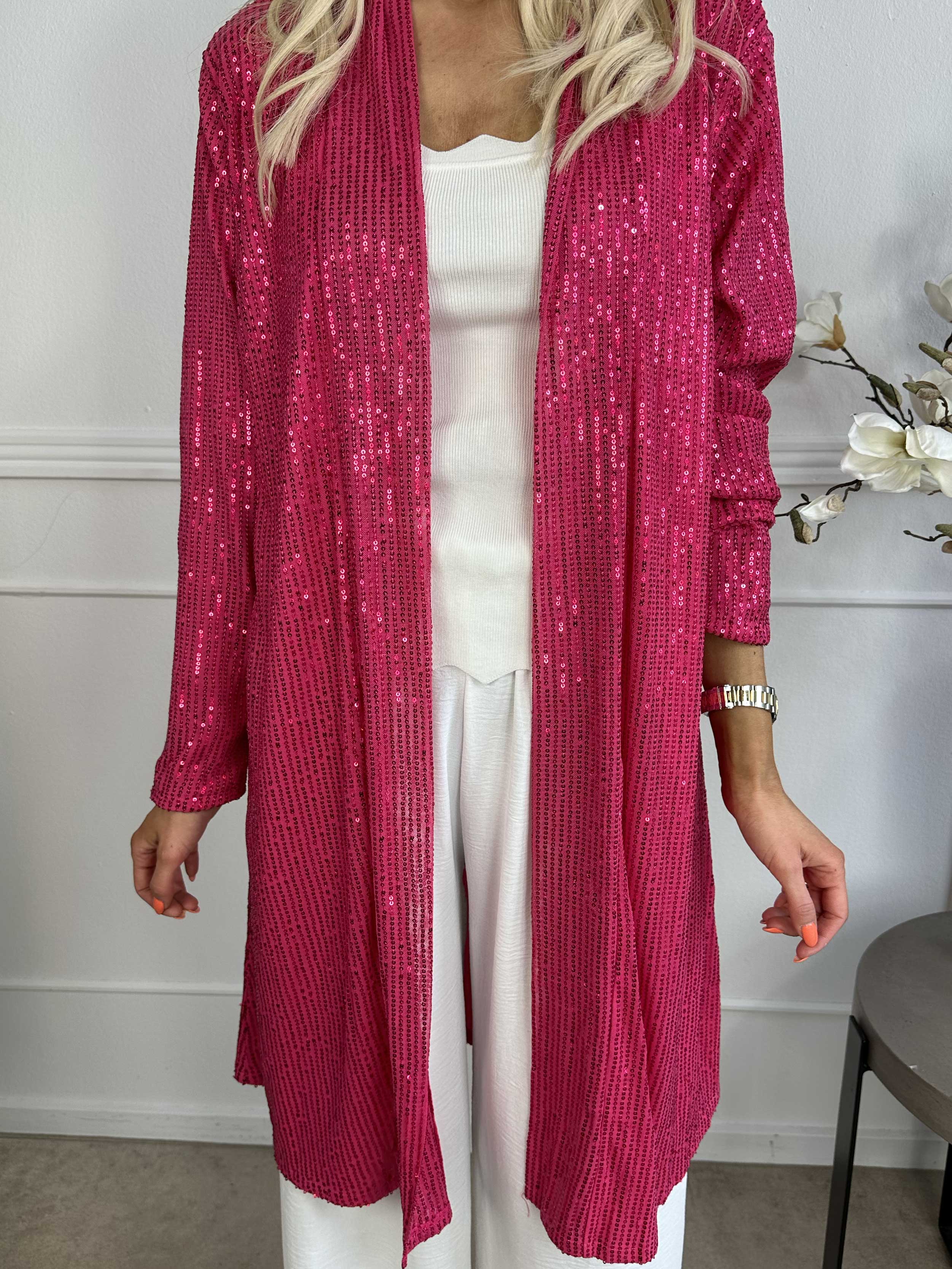 Rosa Glitter - Cardigan med pailletter